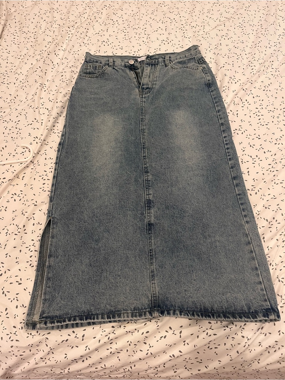 High-Waist Light Blue Denim Midi Skirt